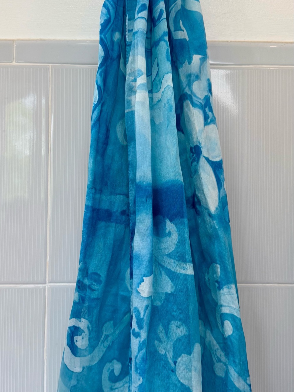 Blue Floral Watercolor Scarf